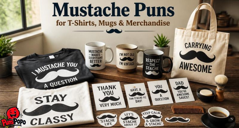 Mustache Puns for T-Shirts, Mugs & Merchandise
